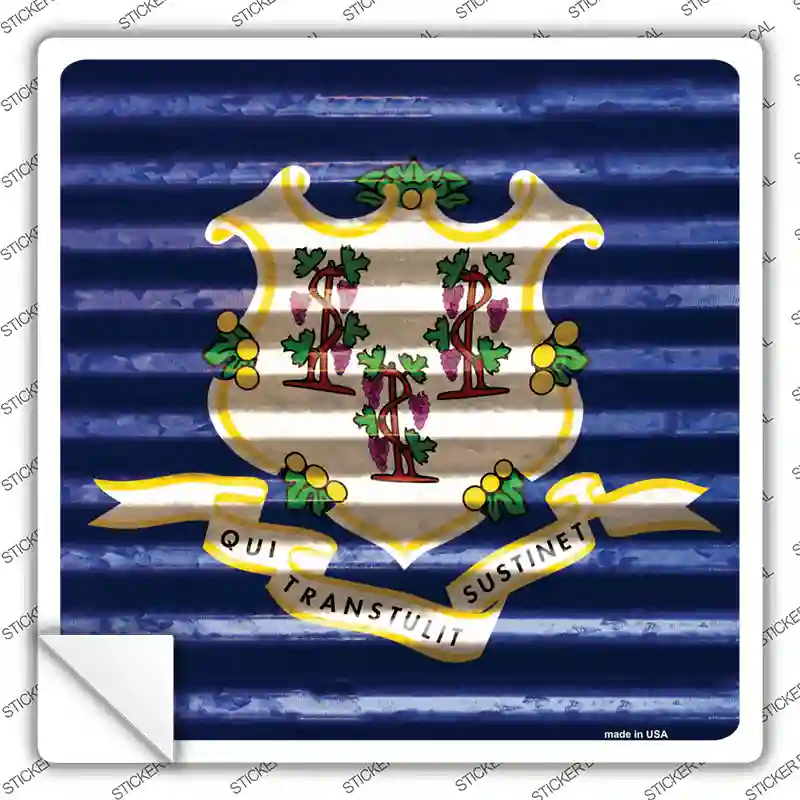 Connecticut Flag Corrugated Effect Novelty Square Sticker Decal