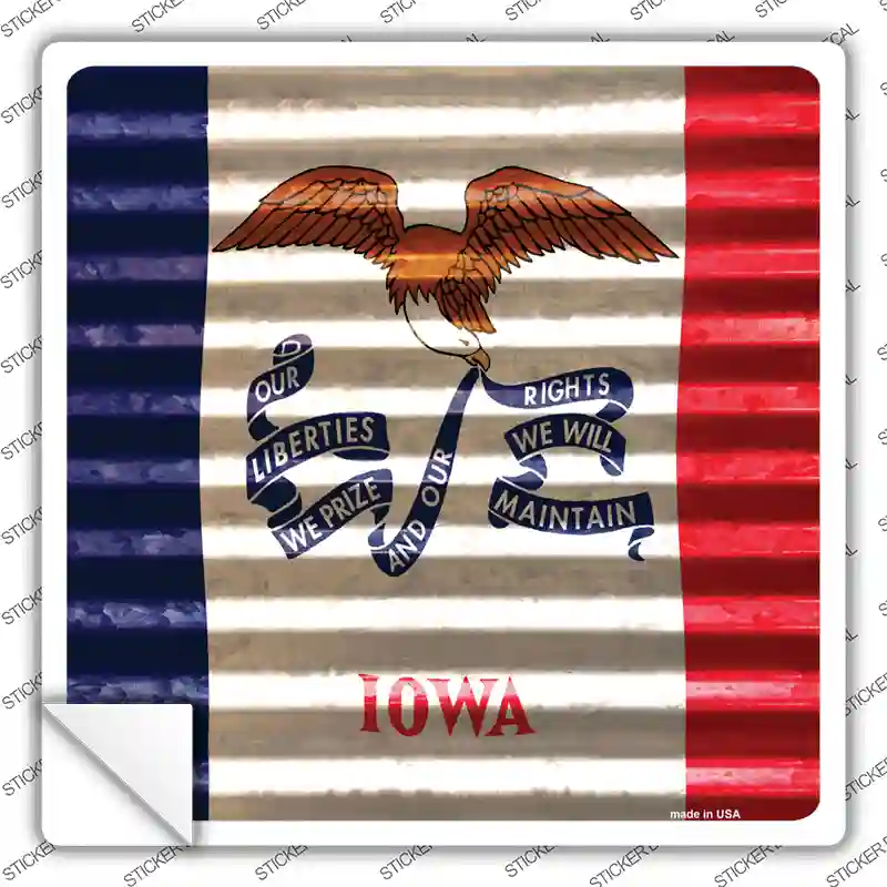 Iowa Flag Corrugated Effect Novelty Square Sticker Decal
