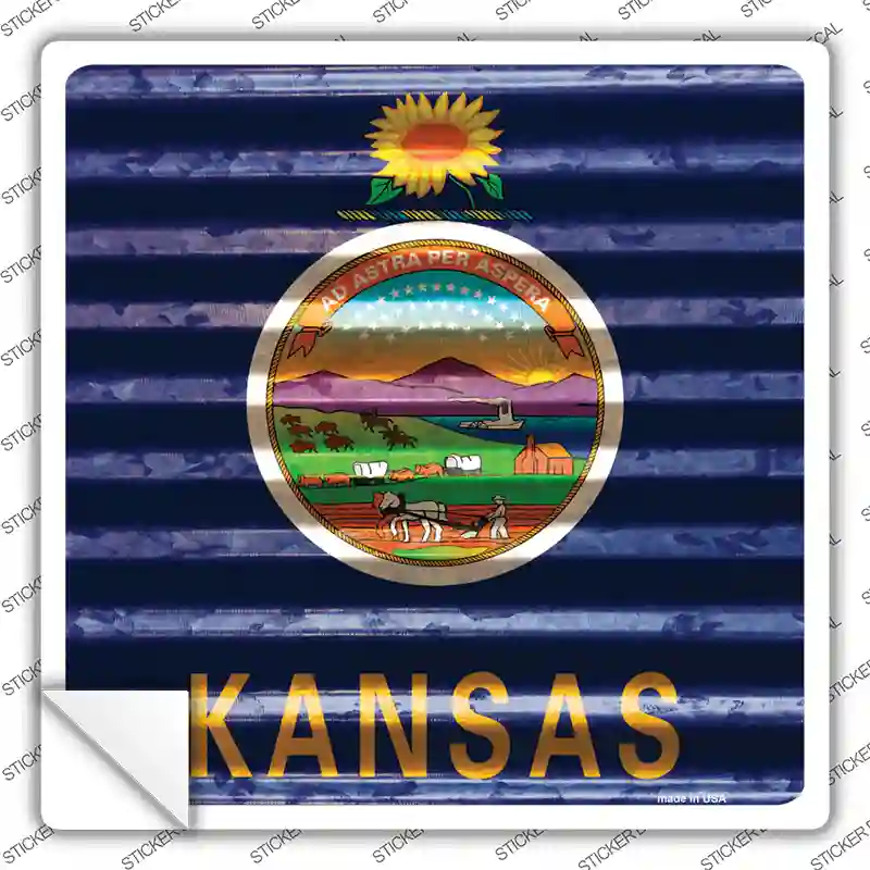 Kansas Flag Corrugated Effect Novelty Square Sticker Decal