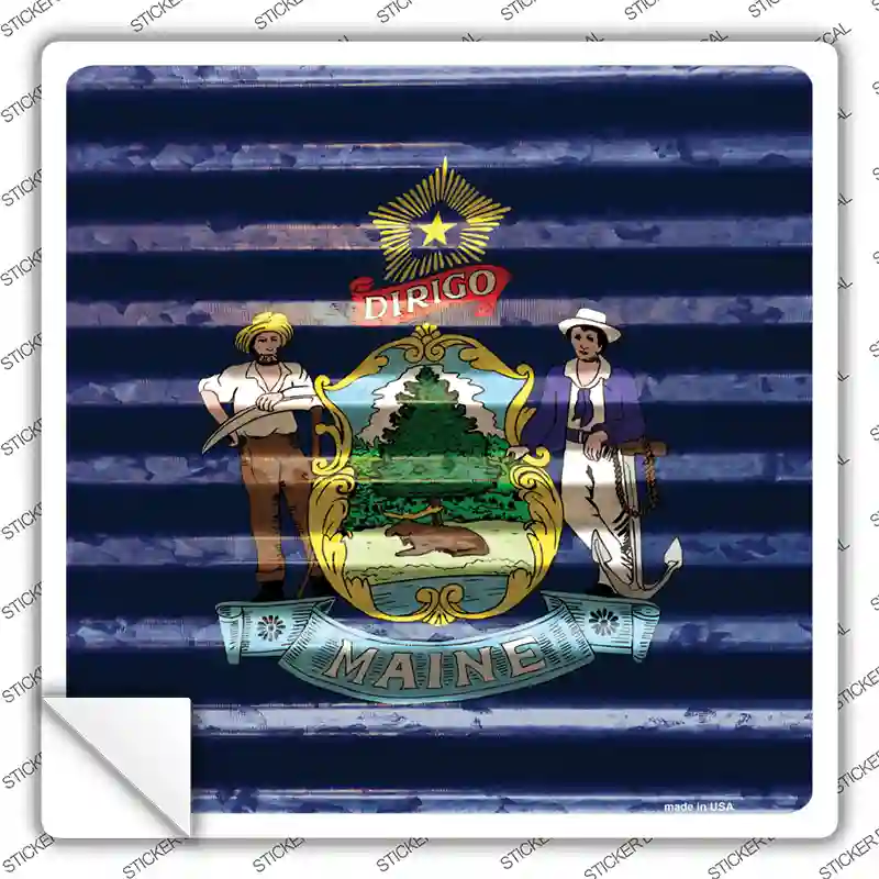 Maine Flag Corrugated Effect Novelty Square Sticker Decal
