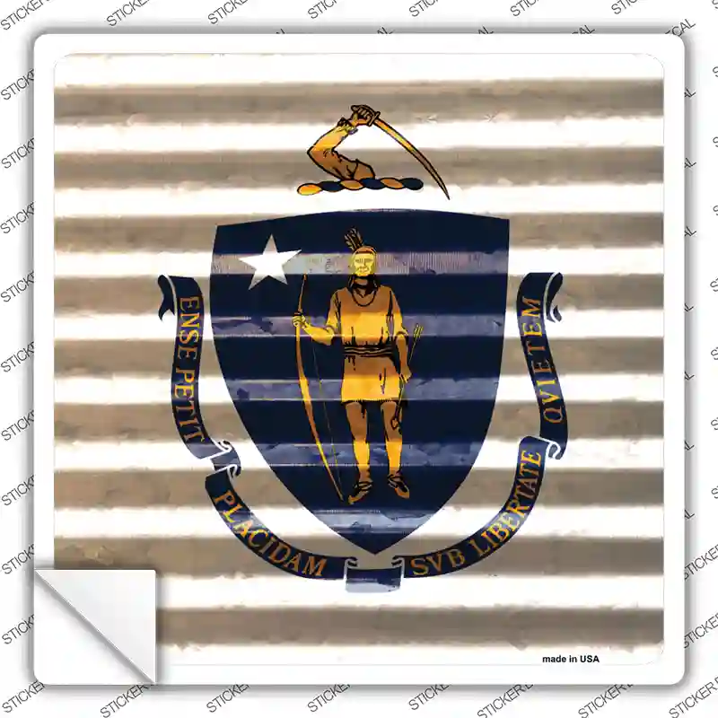 Massachusetts Flag Corrugated Effect Novelty Square Sticker Decal