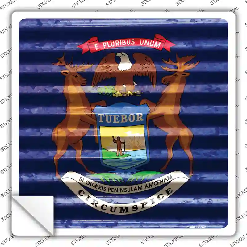 Michigan Flag Corrugated Effect Novelty Square Sticker Decal