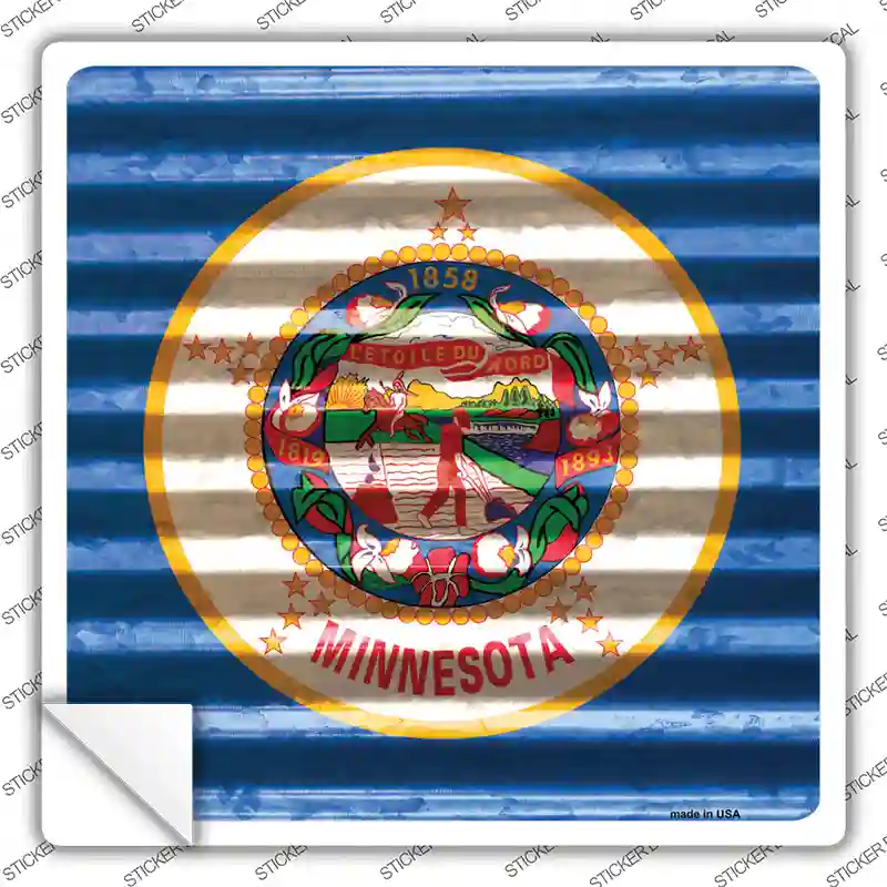 Minnesota Flag Corrugated Effect Novelty Square Sticker Decal