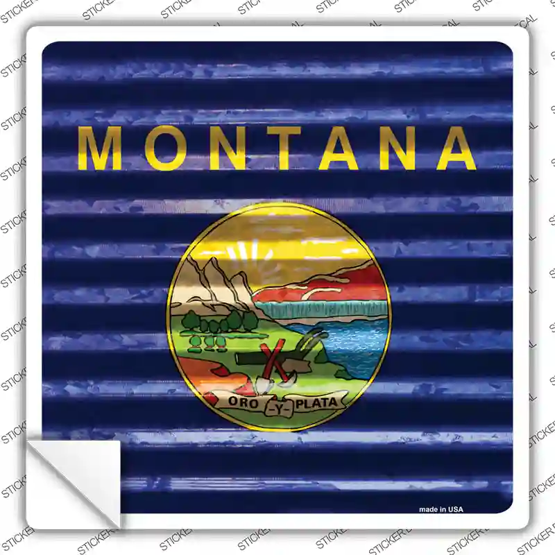 Montana Flag Corrugated Effect Novelty Square Sticker Decal