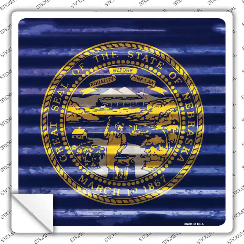Nebraska Flag Corrugated Effect Novelty Square Sticker Decal