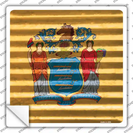 New Jersey Flag Corrugated Effect Novelty Square Sticker Decal