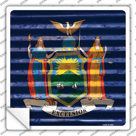 New York Flag Corrugated Effect Novelty Square Sticker Decal