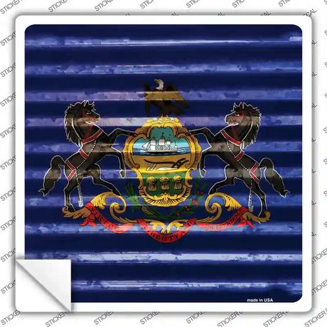 Pennsylvania Flag Corrugated Effect Novelty Square Sticker Decal