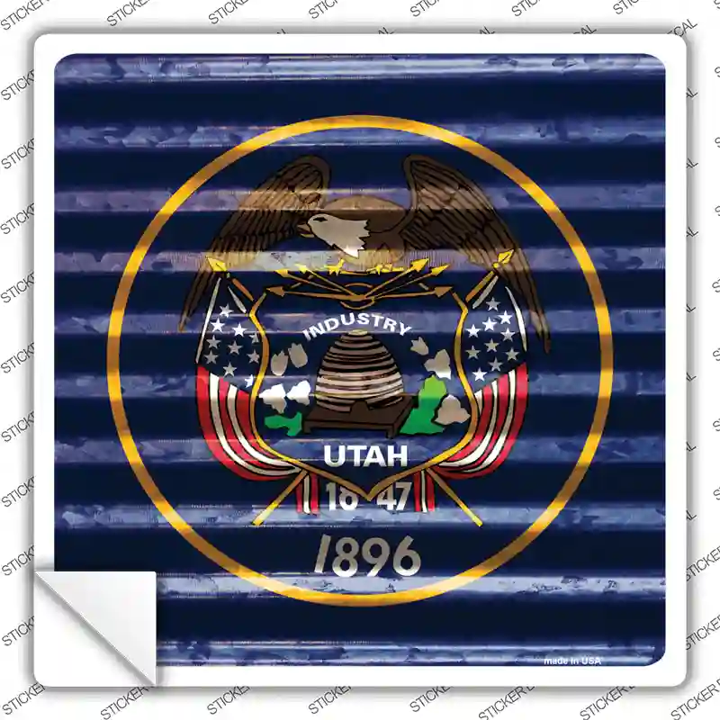 Utah Flag Corrugated Effect Novelty Square Sticker Decal