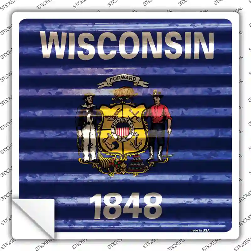 Wisconsin Flag Corrugated Effect Novelty Square Sticker Decal