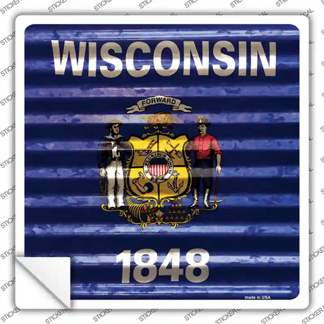 Wisconsin Flag Corrugated Effect Novelty Square Sticker Decal