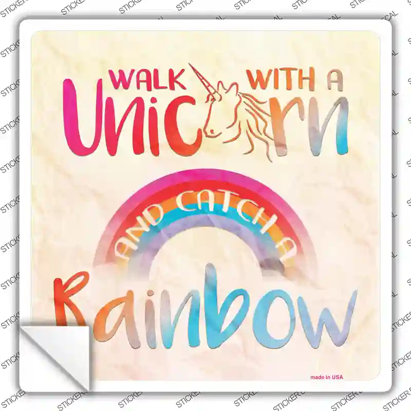 Walk with a Unicorn Novelty Square Sticker Decal