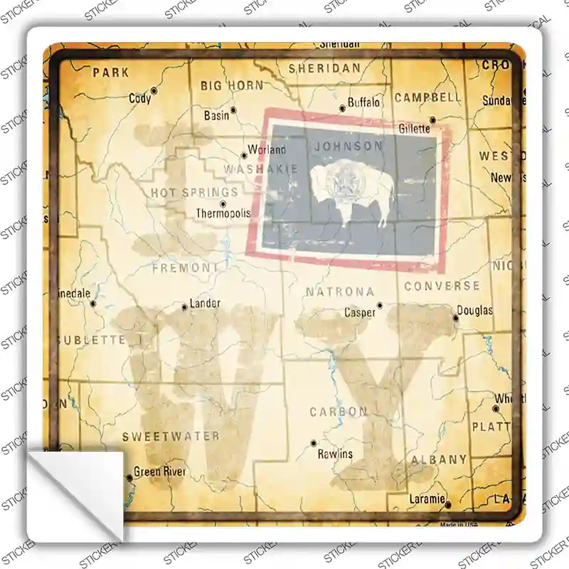 I Map WY Novelty Square Sticker Decal