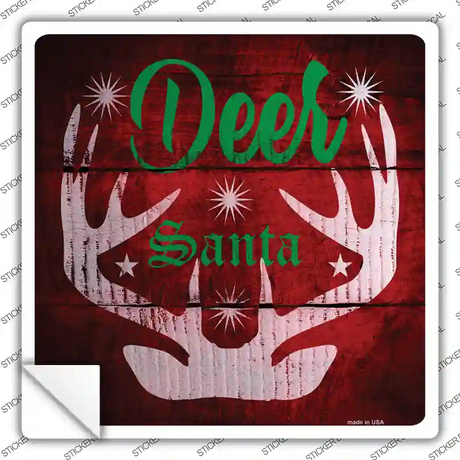 Deer Santa Novelty Square Sticker Decal
