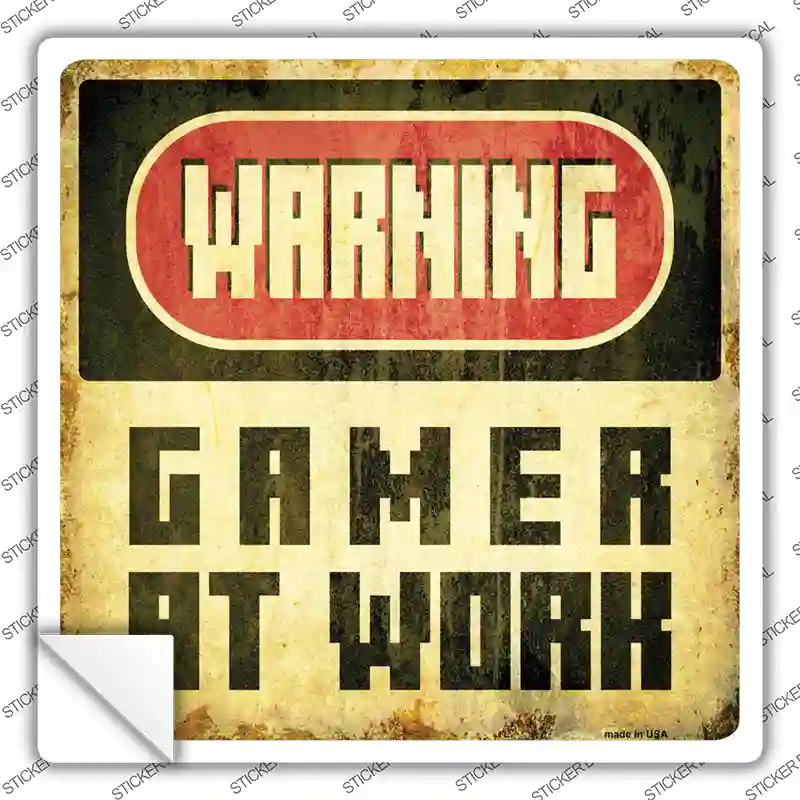 Warning Gamer at Work Novelty Square Sticker Decal