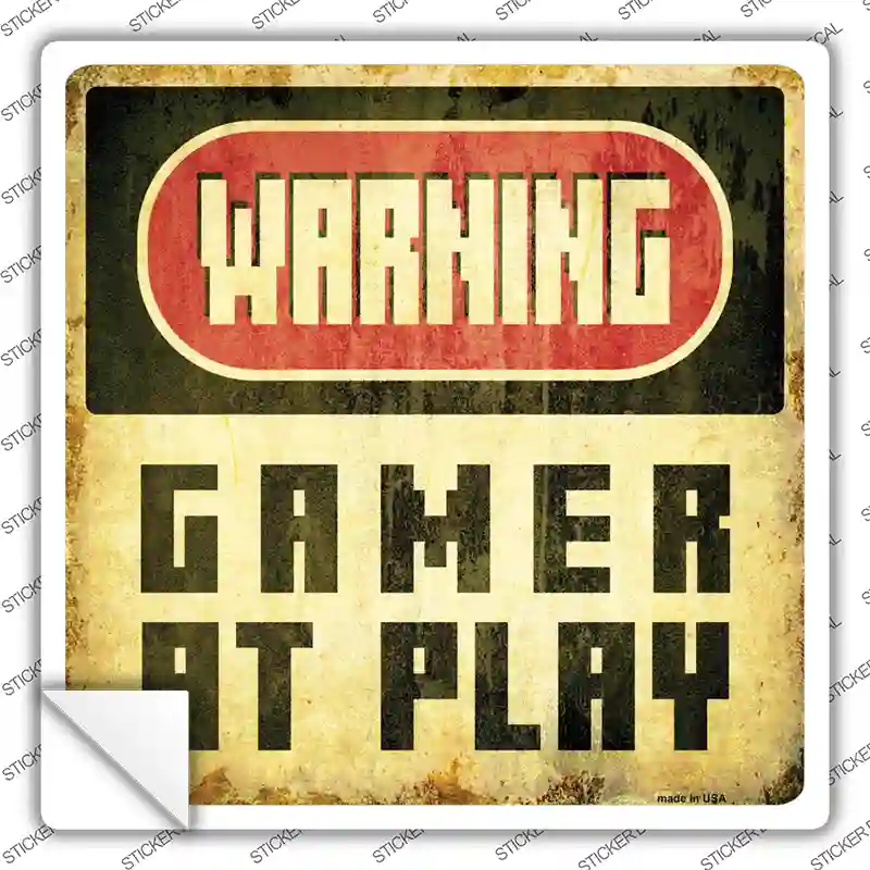 Warning Gamer at Play Novelty Square Sticker Decal