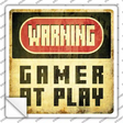 Warning Gamer at Play Novelty Square Sticker Decal
