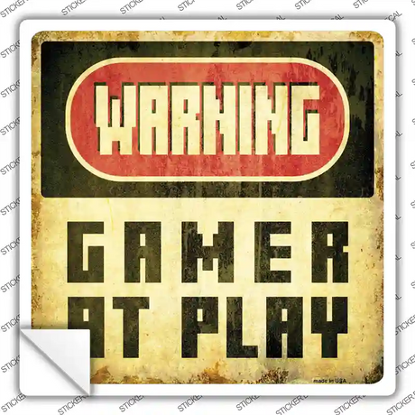 Warning Gamer at Play Novelty Square Sticker Decal