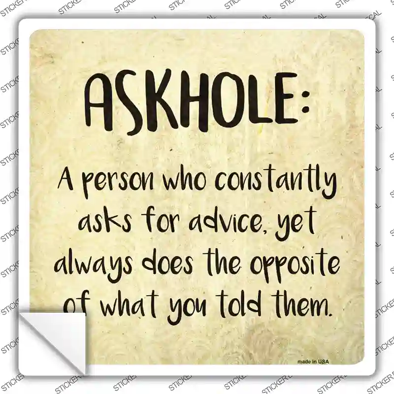 Askhole Definition Novelty Square Sticker Decal