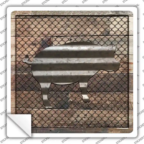 Corrugated Pig on Wood Novelty Square Sticker Decal