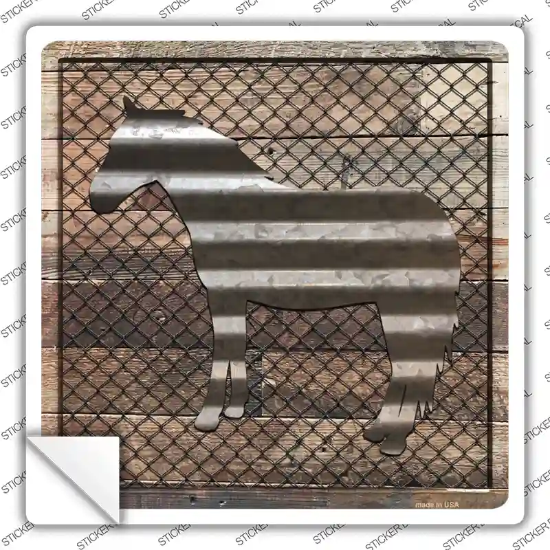 Corrugated Horse on Wood Novelty Square Sticker Decal