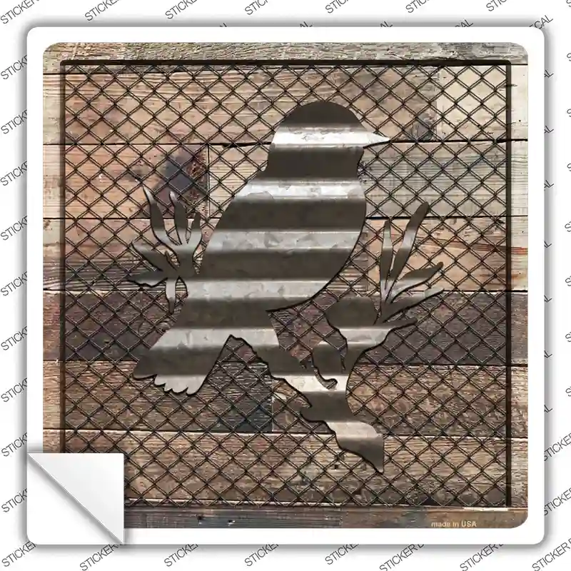 Corrugated Bird on Wood Novelty Square Sticker Decal