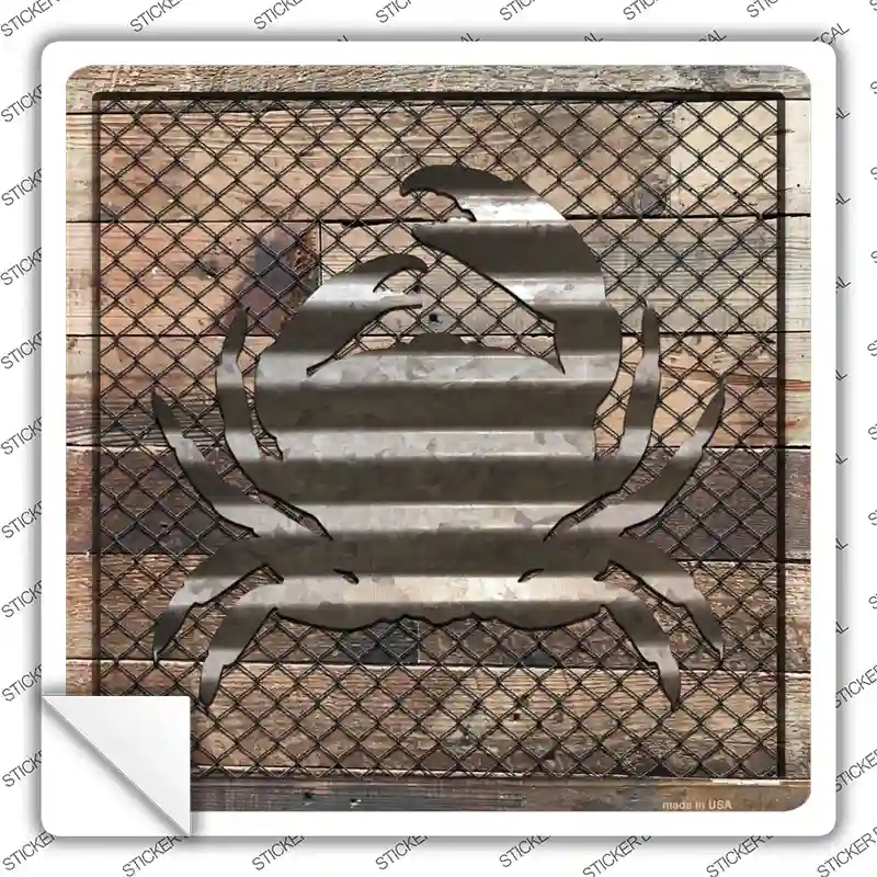 Corrugated Crab on Wood Novelty Square Sticker Decal