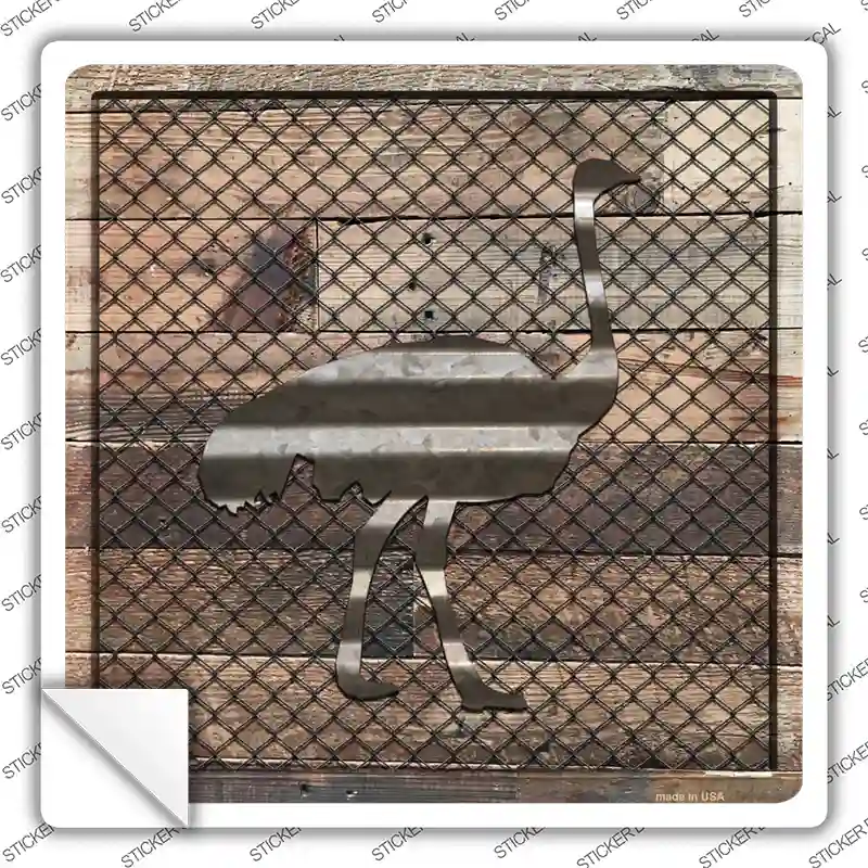 Corrugated Ostrich on Wood Novelty Square Sticker Decal