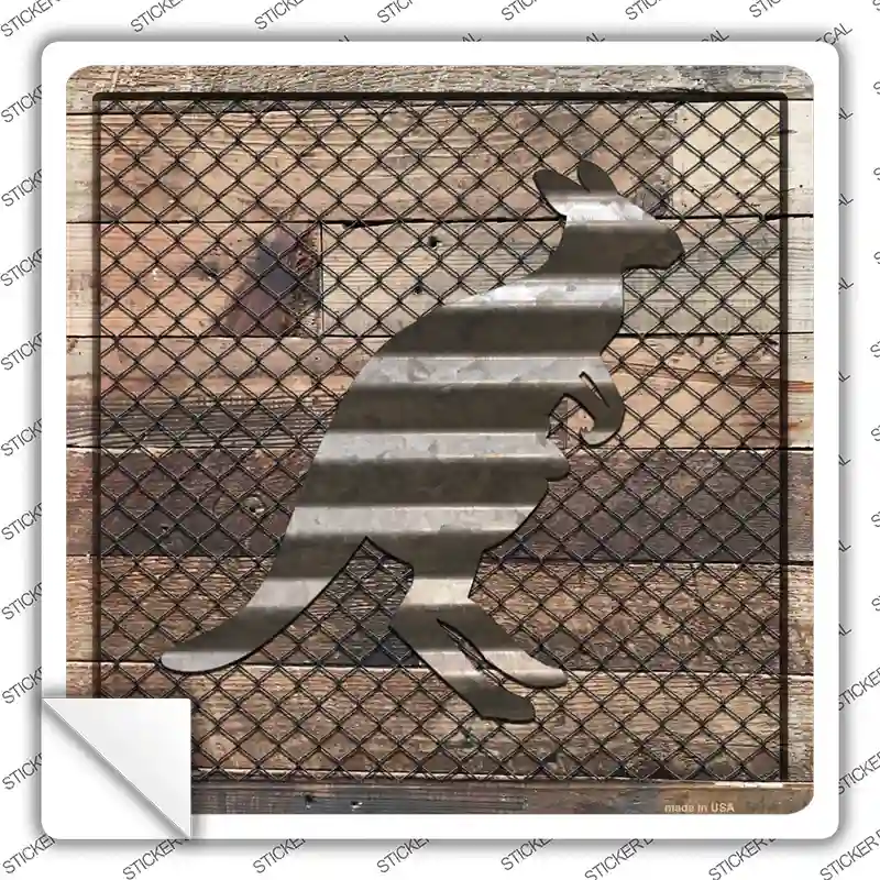 Corrugated Kangaroo on Wood Novelty Square Sticker Decal