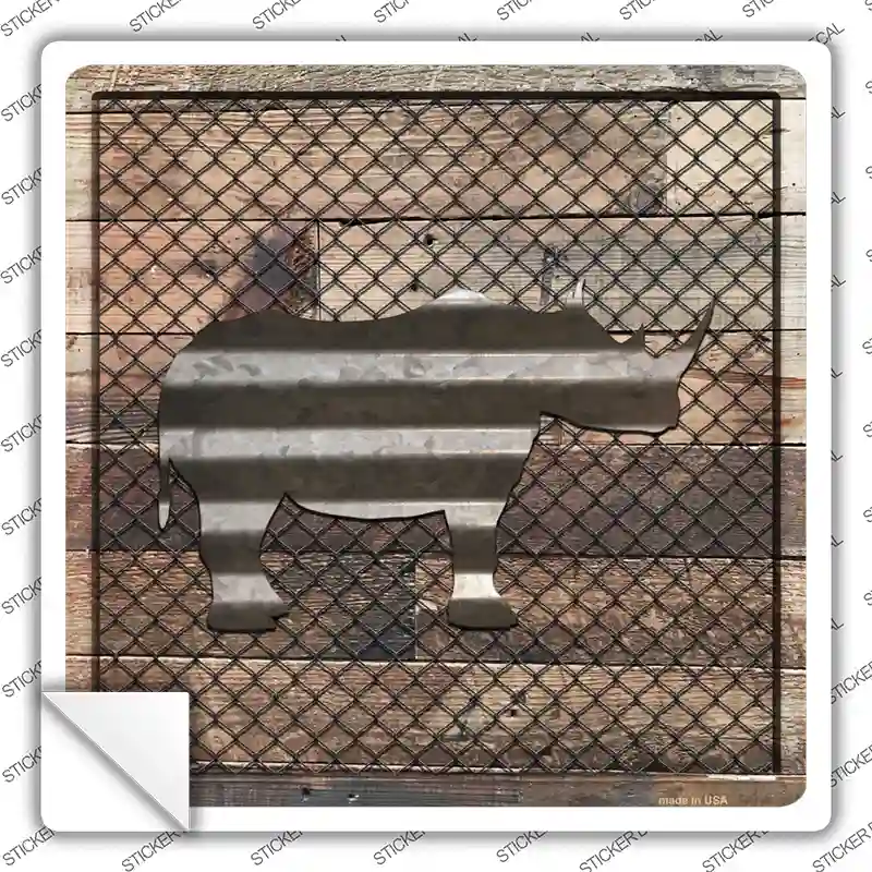 Corrugated Rhino on Wood Novelty Square Sticker Decal