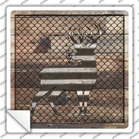 Corrugated Deer on Wood Novelty Square Sticker Decal
