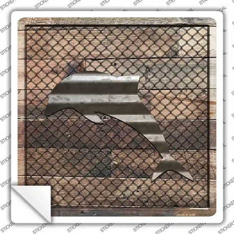 Corrugated Dolphin on Wood Novelty Square Sticker Decal