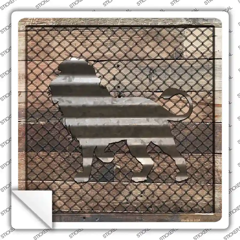 Corrugated Lion on Wood Novelty Square Sticker Decal