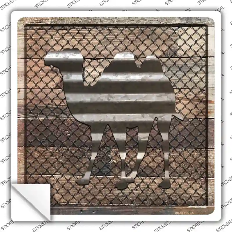 Corrugated Camel on Wood Novelty Square Sticker Decal