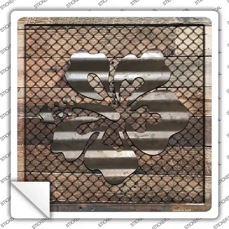 Corrugated Hawaiian Flowers on Wood Novelty Square Sticker Decal