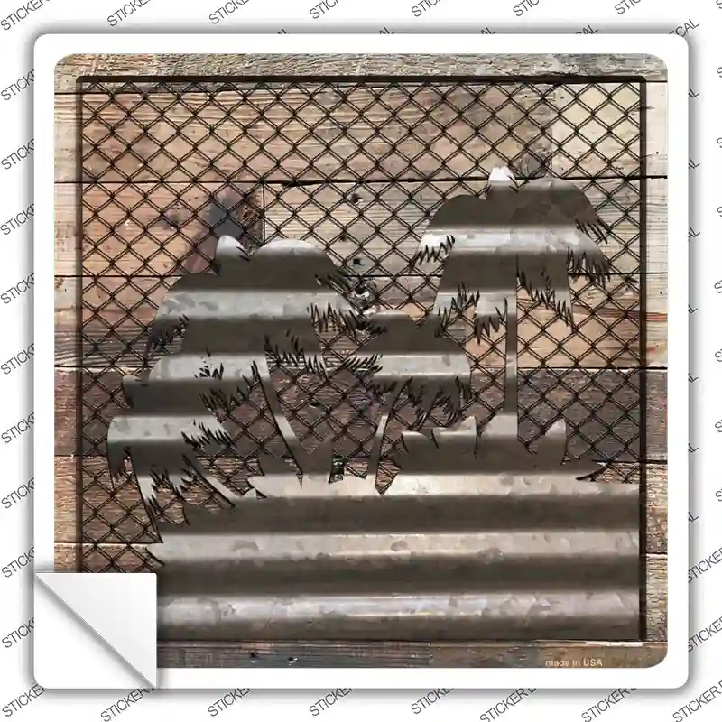 Corrugated Palm Trees on Wood Novelty Square Sticker Decal