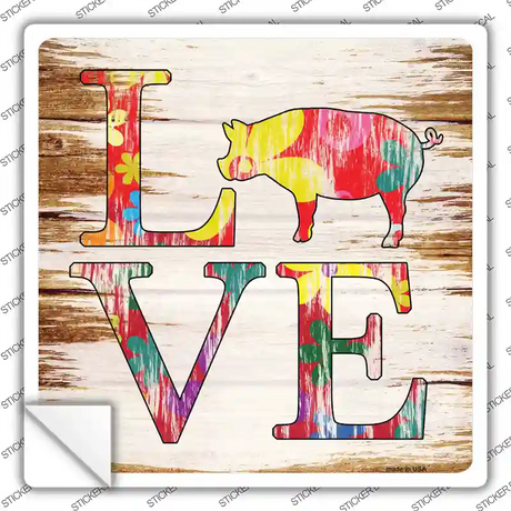 Love Colorful Pig Novelty Square Sticker Decal