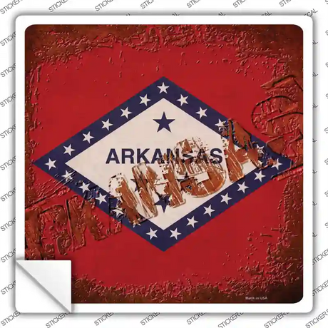 Arkansas Rusty Stamped Novelty Square Sticker Decal
