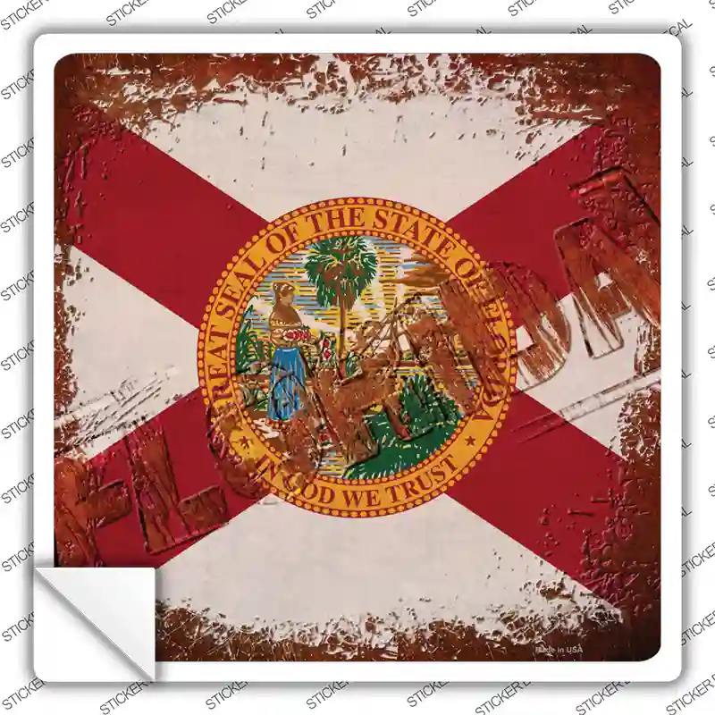 Florida Rusty Stamped Novelty Square Sticker Decal