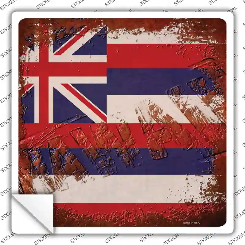 Hawaii Rusty Stamped Novelty Square Sticker Decal