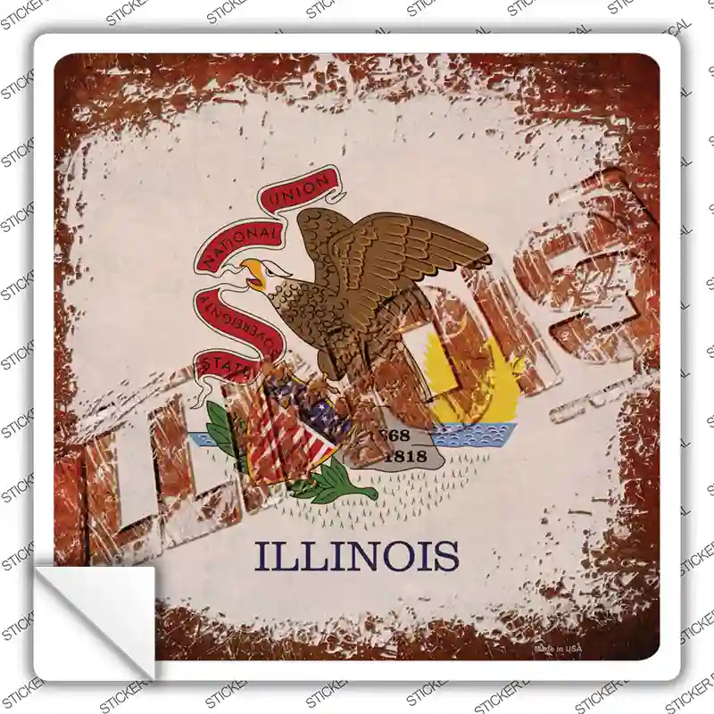 Illinois Rusty Stamped Novelty Square Sticker Decal