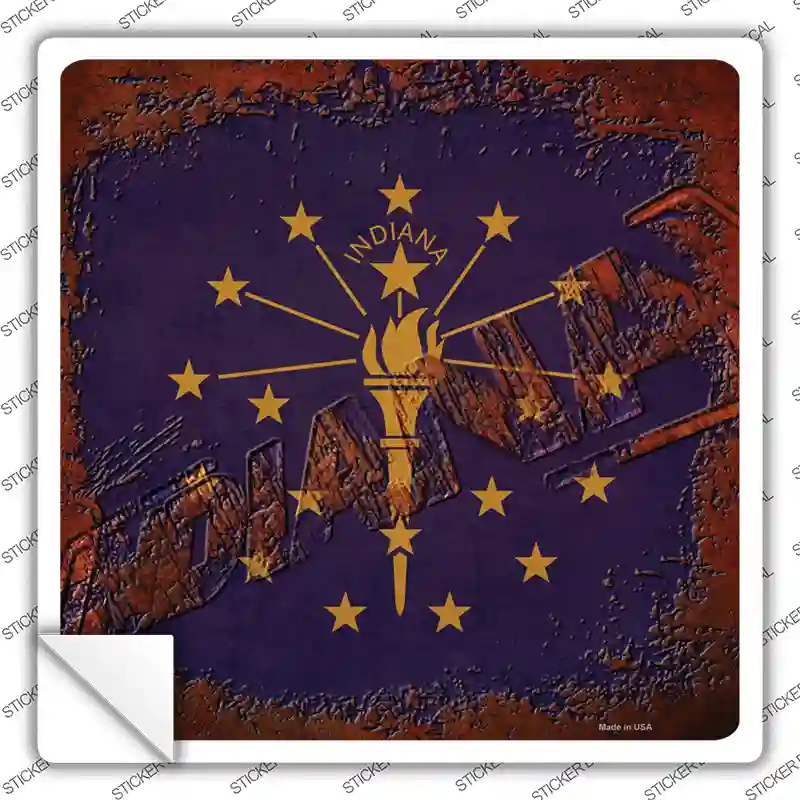 Indiana Rusty Stamped Novelty Square Sticker Decal