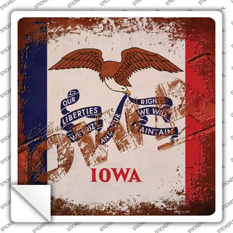 Iowa Rusty Stamped Novelty Square Sticker Decal