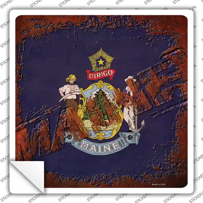 Maine Rusty Stamped Novelty Square Sticker Decal
