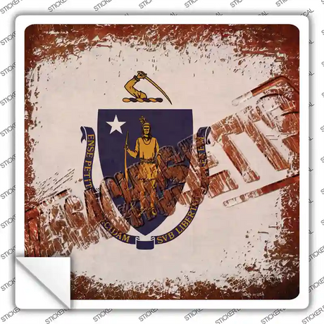 Massachusetts Rusty Stamped Novelty Square Sticker Decal
