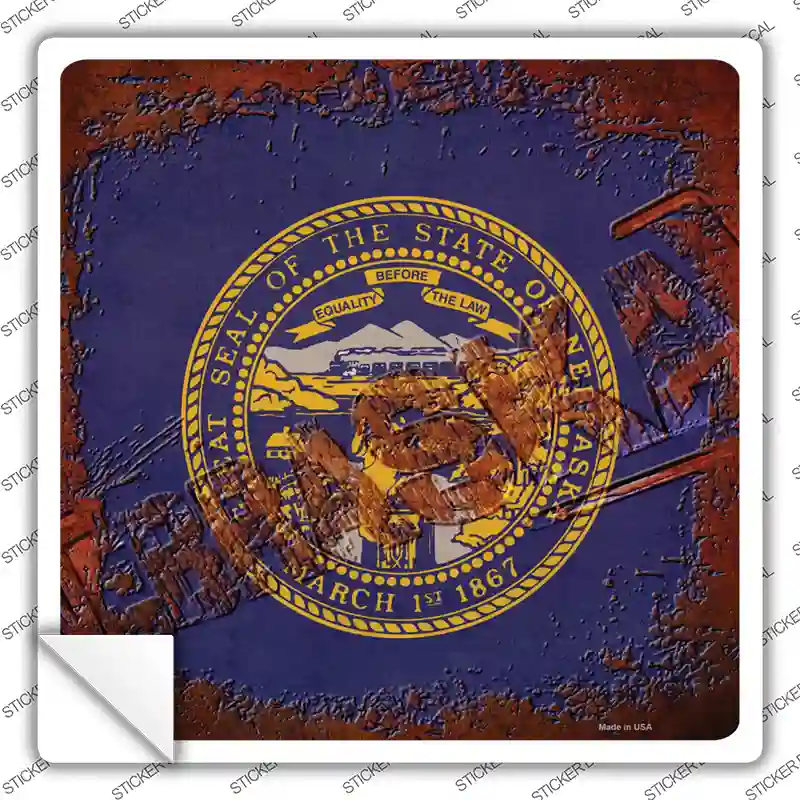Nebraska Rusty Stamped Novelty Square Sticker Decal