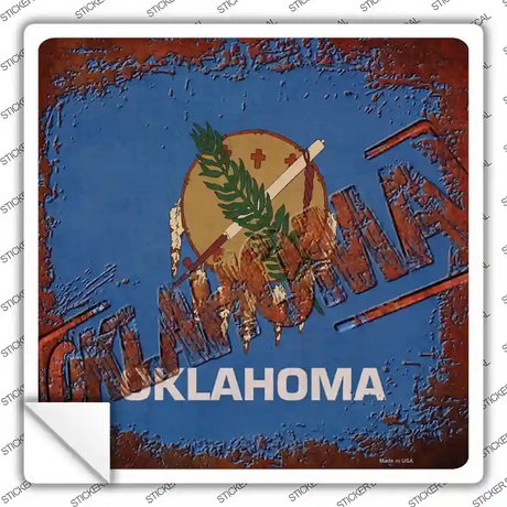 Oklahoma Rusty Stamped Novelty Square Sticker Decal