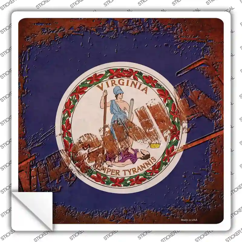 Virginia Rusty Stamped Novelty Square Sticker Decal