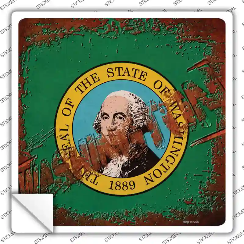 Washington Rusty Stamped Novelty Square Sticker Decal