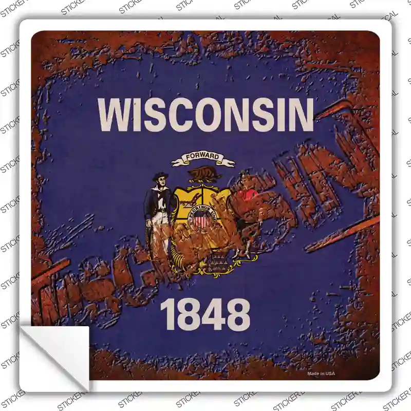Wisconsin Rusty Stamped Novelty Square Sticker Decal